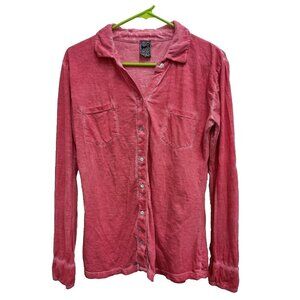 Casual Studio Womens Shirt Medium Red Mineral Washed Long Sleeve Collared Artsy